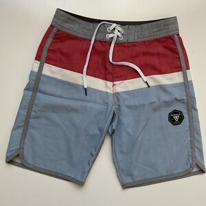 VISSLA Boys/Youth 25 (Sz 10) Board Shorts / Swim Trunks, Red, Blue